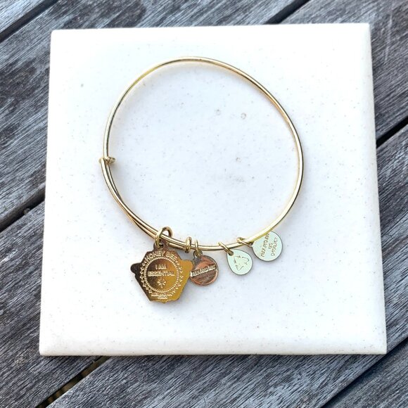 Alex and Ani – Bee Kind Gold Honeycomb Bangle Blue Enamel - Expands 2"- 3.5" - Picture 2 of 2